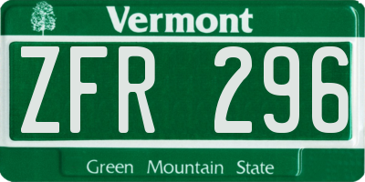 VT license plate ZFR296