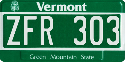 VT license plate ZFR303
