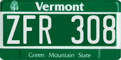VT license plate ZFR308