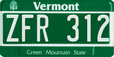 VT license plate ZFR312