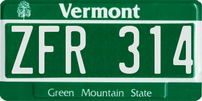 VT license plate ZFR314
