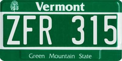 VT license plate ZFR315