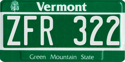 VT license plate ZFR322