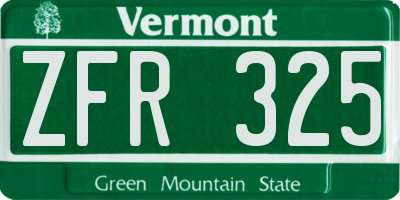 VT license plate ZFR325