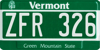 VT license plate ZFR326