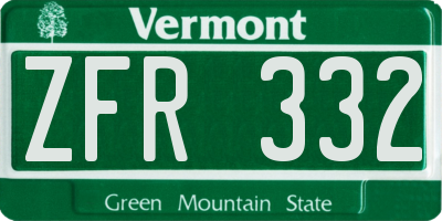 VT license plate ZFR332