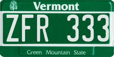 VT license plate ZFR333