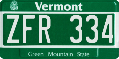 VT license plate ZFR334