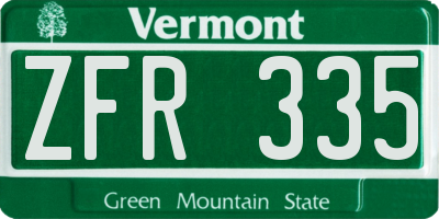 VT license plate ZFR335
