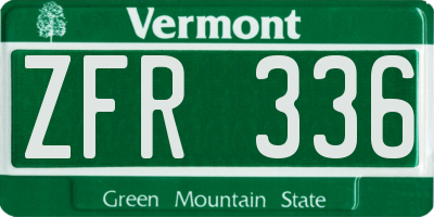 VT license plate ZFR336