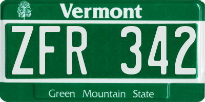 VT license plate ZFR342
