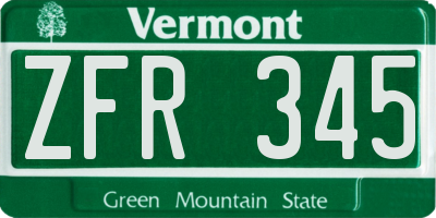 VT license plate ZFR345