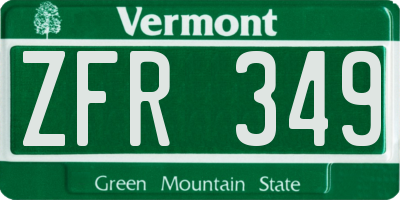 VT license plate ZFR349