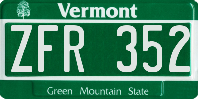 VT license plate ZFR352