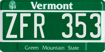 VT license plate ZFR353