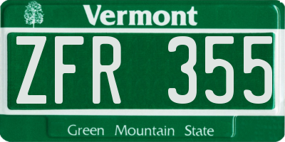 VT license plate ZFR355