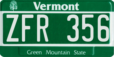 VT license plate ZFR356