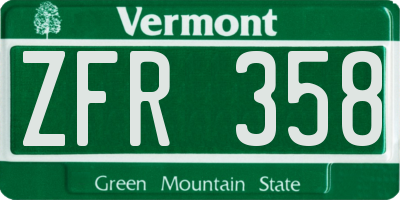 VT license plate ZFR358