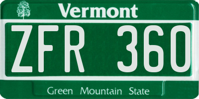 VT license plate ZFR360