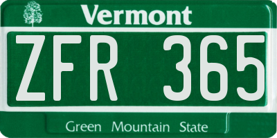 VT license plate ZFR365