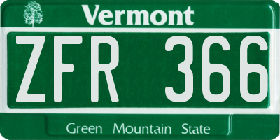 VT license plate ZFR366