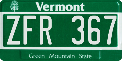 VT license plate ZFR367