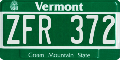 VT license plate ZFR372