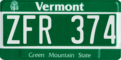 VT license plate ZFR374