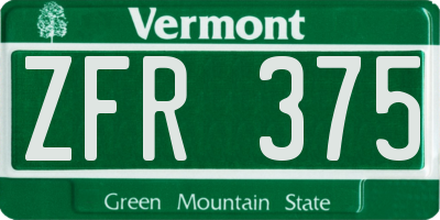 VT license plate ZFR375