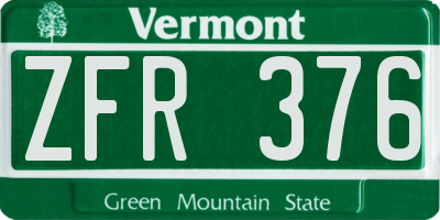 VT license plate ZFR376