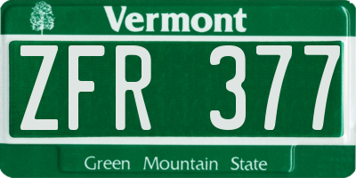 VT license plate ZFR377
