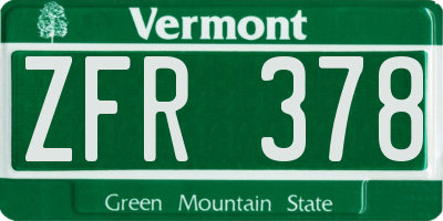 VT license plate ZFR378
