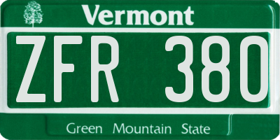 VT license plate ZFR380
