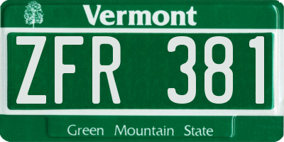 VT license plate ZFR381