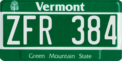VT license plate ZFR384