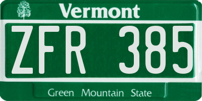 VT license plate ZFR385