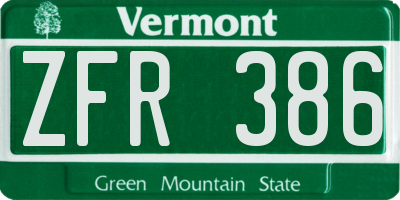 VT license plate ZFR386