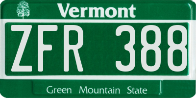 VT license plate ZFR388
