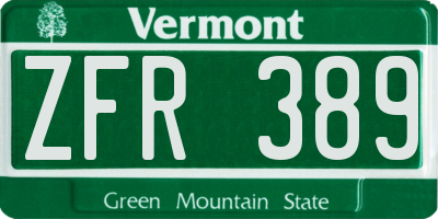 VT license plate ZFR389