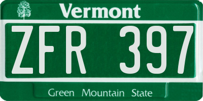 VT license plate ZFR397