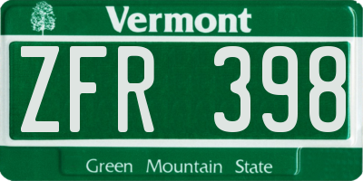 VT license plate ZFR398