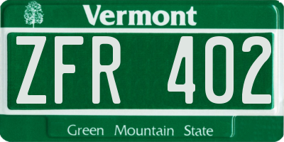 VT license plate ZFR402