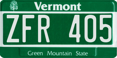 VT license plate ZFR405