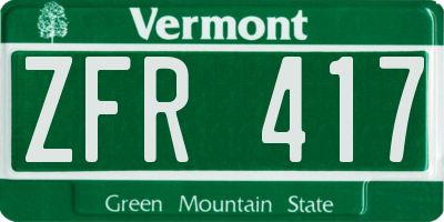 VT license plate ZFR417