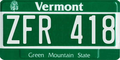 VT license plate ZFR418