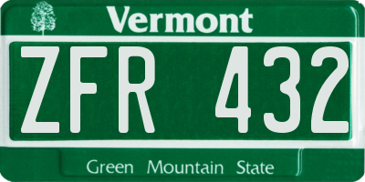 VT license plate ZFR432