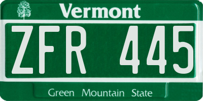 VT license plate ZFR445