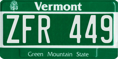 VT license plate ZFR449