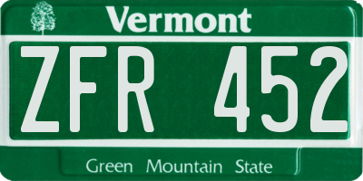 VT license plate ZFR452