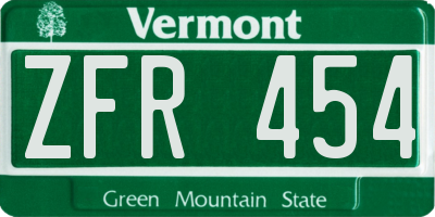 VT license plate ZFR454
